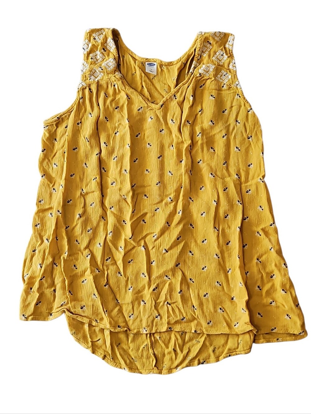 Yellow  Mustard Embroidered Sleeveless V-Neck Tank Top Size Medium Floral